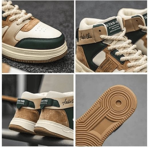 Baskets homme en cuir beige et vert – Chaussures tendance, confortables et durables, disponibles en soldes dans votre boutique chaussure préférée.